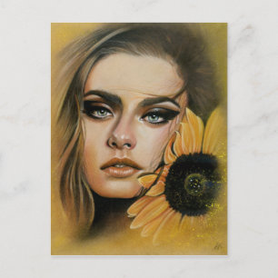 Postal de dibujo del retrato de belleza de verano