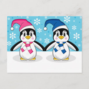 Postal de dos pingüinos de corte