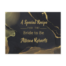 postal de ducha de novia de mármol negro y dorado