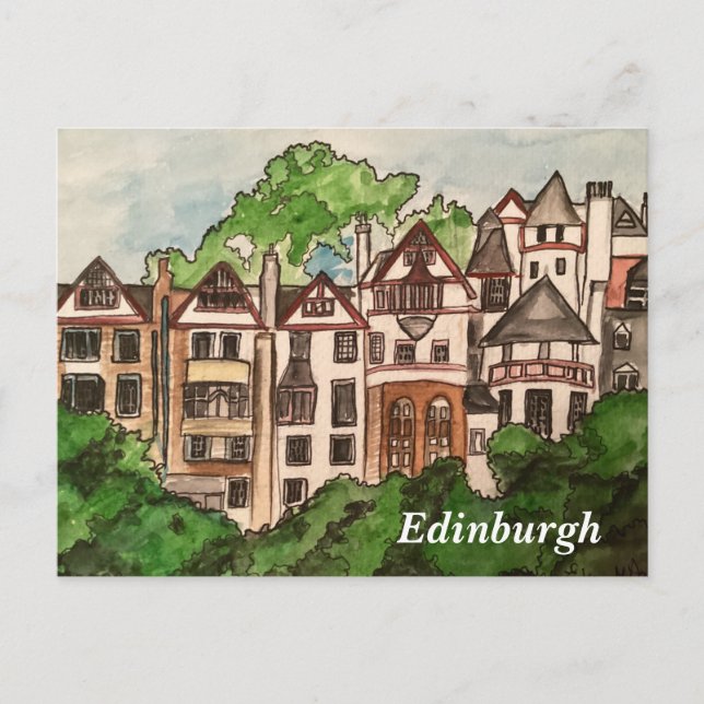 Postal de Edimburgo (Casas al lado del castillo). (Anverso)