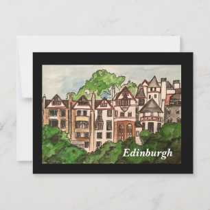 Postal de Edimburgo (Casas al lado del castillo) n
