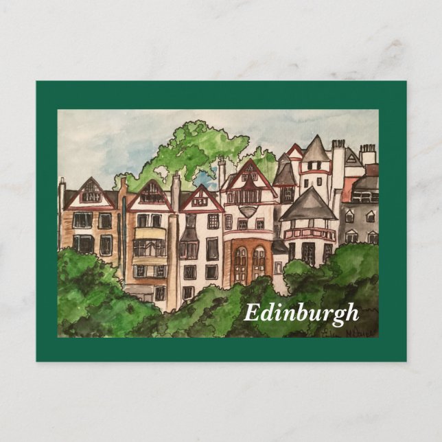 Postal de Edimburgo (Casas al lado del castillo) v (Anverso)