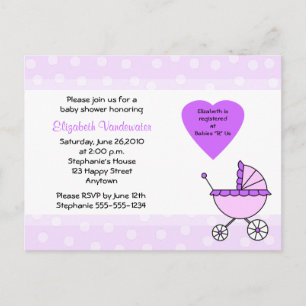 Postal de envío de invitación a Baby Shower púrpur