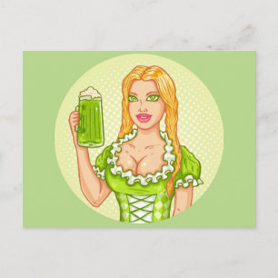 Postal de época con chica y cerveza