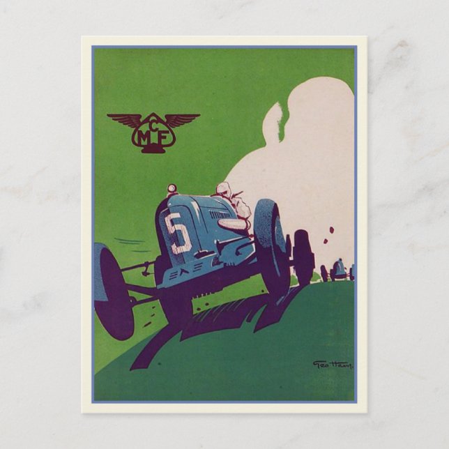 Postal de época con coche de Carreras antiguo (Anverso)