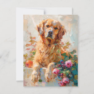 Postal de época de pintura de aceite Golden Retrie