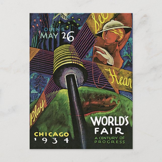 Postal de época del mundo de Chicago de 1934 (Anverso)