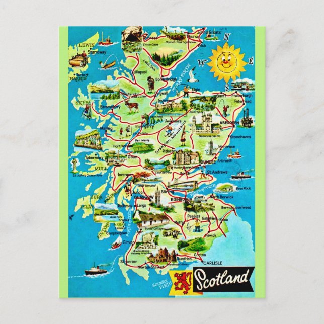 Postal de época ilustrada de Escocia (Anverso)