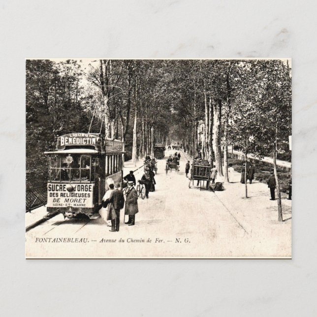 Postal de época, tranvía en Fontainbleau (Anverso)