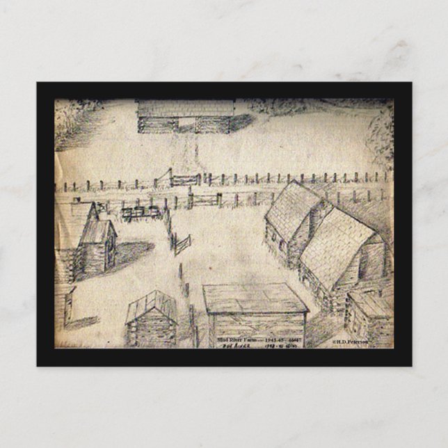 Postal de esbozo de granja de los años 1940 (Anverso)