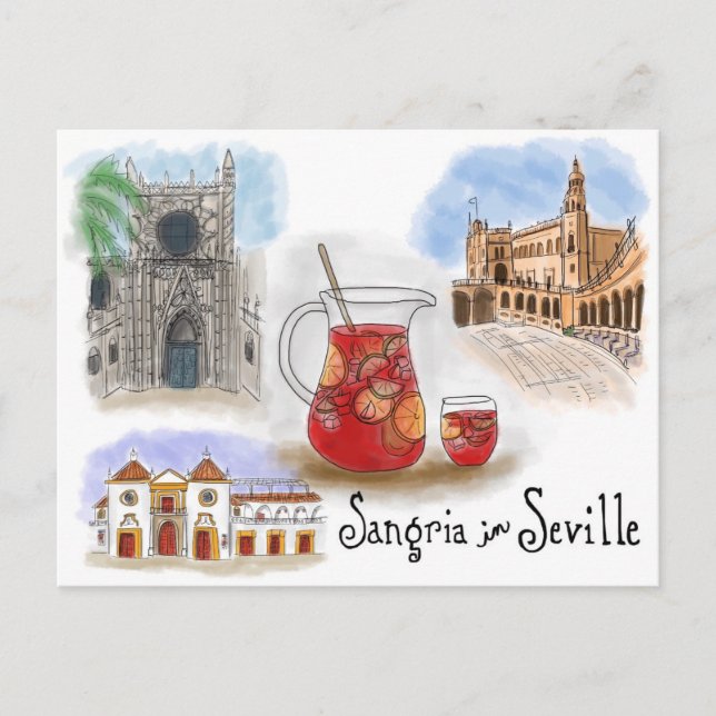 Postal de esbozo de viaje: Sangria en Sevilla Espa (Anverso)