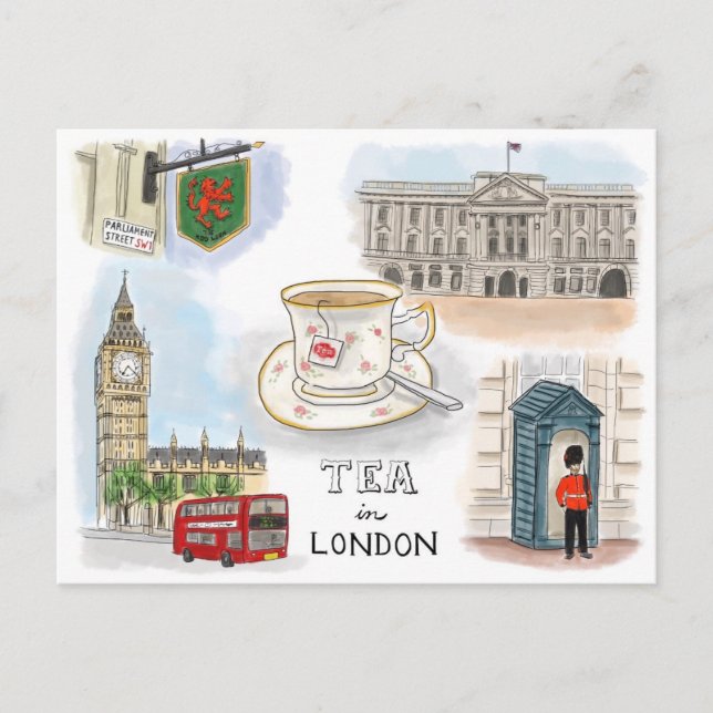Postal de esbozo de viaje: Té en Londres Inglaterr (Anverso)