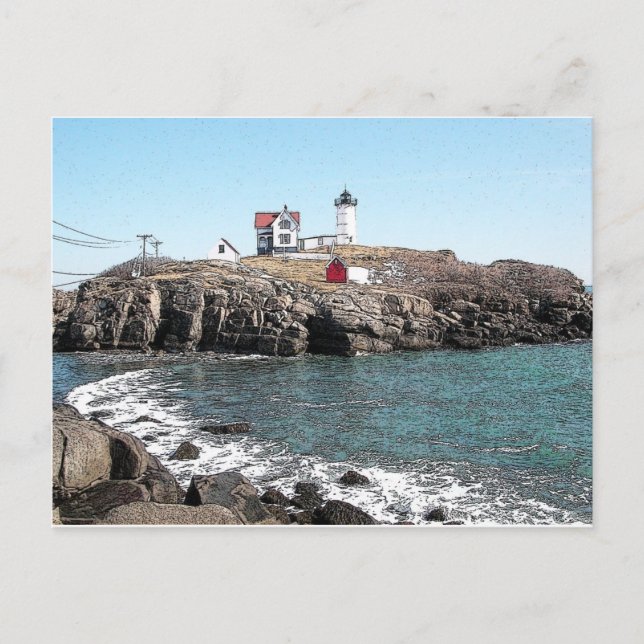 Postal de esbozo del faro de nubble (Anverso)