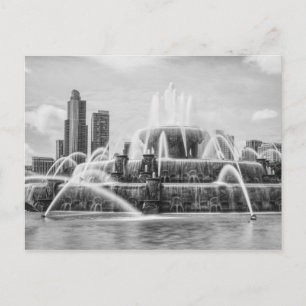 Postal de escala de grises de Chicago Buckingham