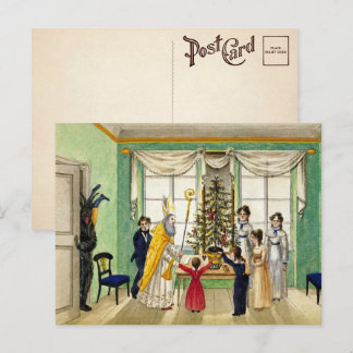 Postal de escena de Navidades de Krampus de época