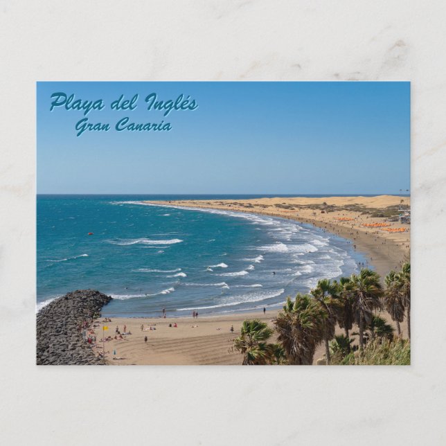 Postal de escena de playa en Gran Canaria (Anverso)
