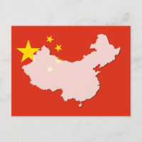 postal de esquema del mapa de bandera de China