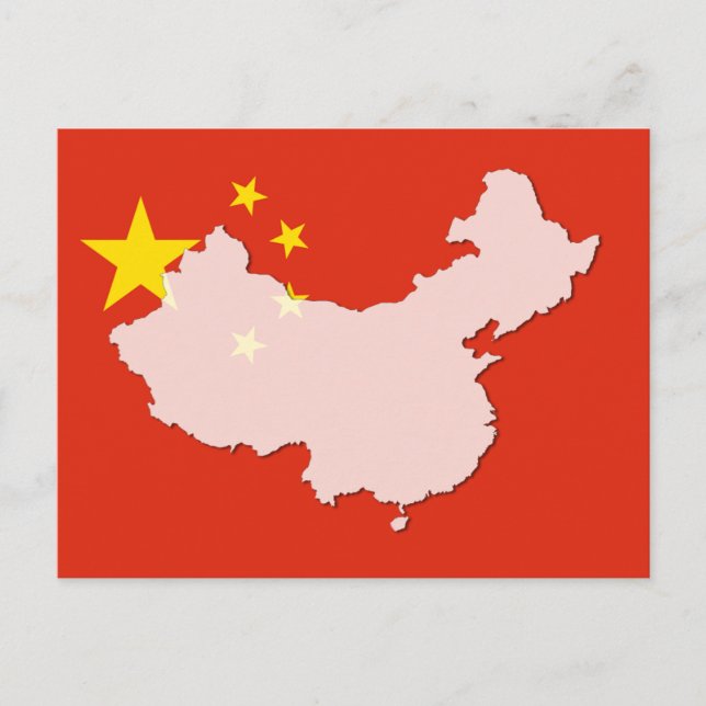 postal de esquema del mapa de bandera de China (Anverso)