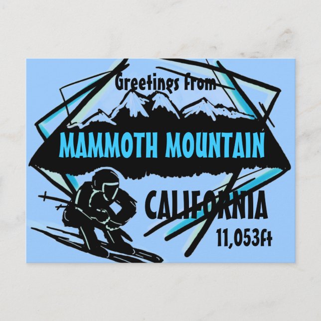 Postal de esquí azul Mammoth Mountain California (Anverso)