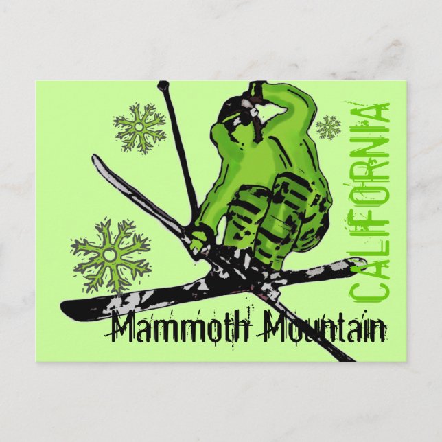 Postal de esquí verde Mammoth Mountain California (Anverso)