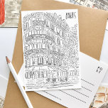 Postal de esquina parisina en blanco y negro<br><div class="desc">Postal en blanco y negro con una hermosa ilustración que presenta un hermoso rincón pintoresco de París,  Francia.</div>