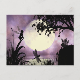 Postal de estanque iluminado por luna