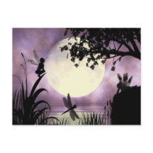 Postal de estanque iluminado por luna
