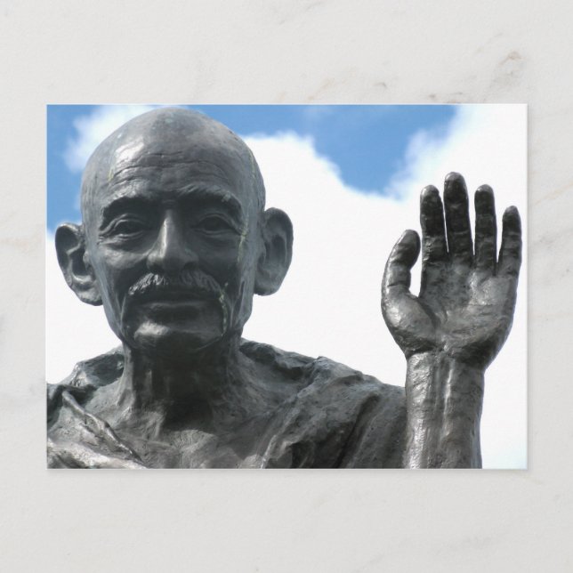 Postal de estatua de Gandhi - cita de fuerza (Anverso)