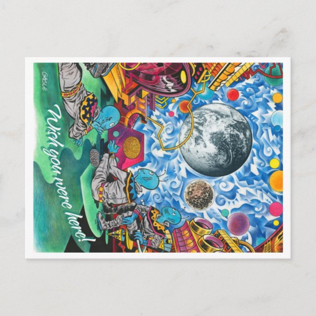 Postal de extraterrestres en el espacio (Anverso)