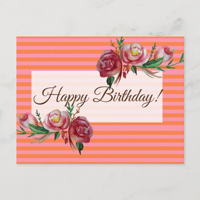 Postal de feliz cumpleaños con franjas (Anverso)