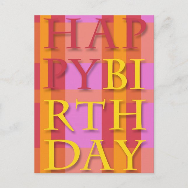 Postal de feliz cumpleaños con franjas (Anverso)