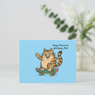 Postal de FELIZ CUMPLEAÑOS Gato atigrado en monopa