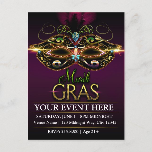 Postal de Fiesta promocional Purple MARDI GRAS (Anverso)
