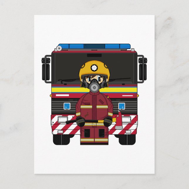Postal de Fireman y Fire Engine (Anverso)