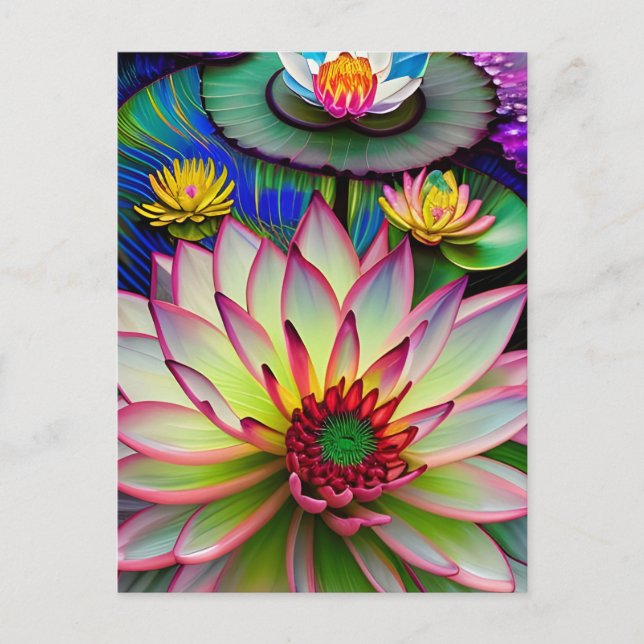 Postal de flores de color azul rosa (Anverso)