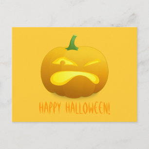 Postal de fondo amarillo para calabaza enojada
