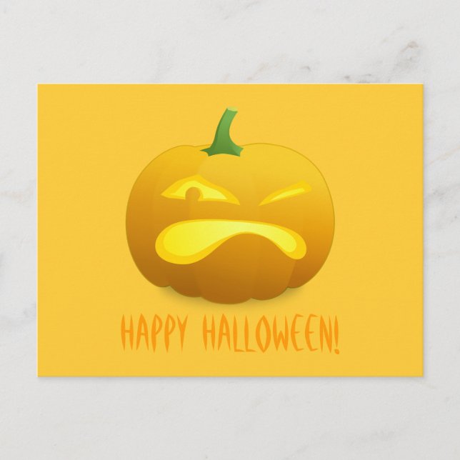 Postal de fondo amarillo para calabaza enojada (Anverso)