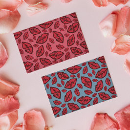 Postal de fondo azul de patrón de labios divertido