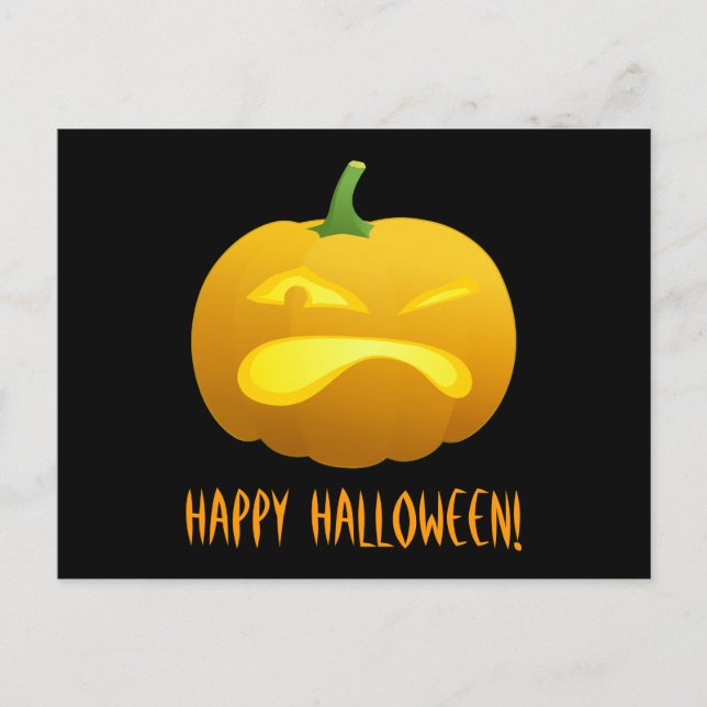 Postal de fondo negro para calabaza enojada (Anverso)