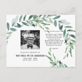 Postal de fotografía conmemorativa con hojas verde