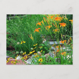 Postal de fotografía de camino de jardín de flores