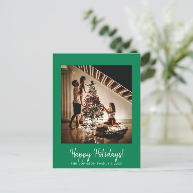 Postal de fotos de Green Happy Holidays (Anverso de pie)