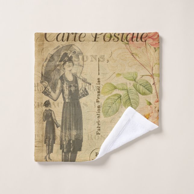 Postal de francés floral vintage de la mujer de la (Toallita)