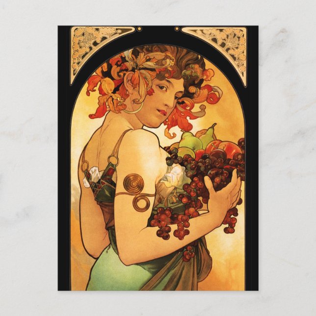 Postal de frutas Alphonse Mucha (Anverso)
