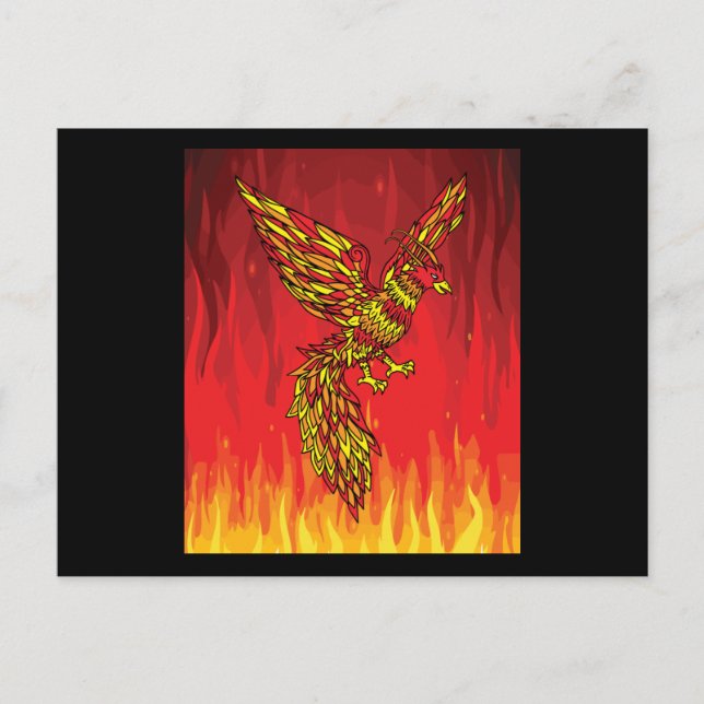 Postal De Fuego Y Flamas Fenix Bird (Anverso)