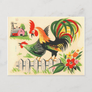 Postal de gallo de época