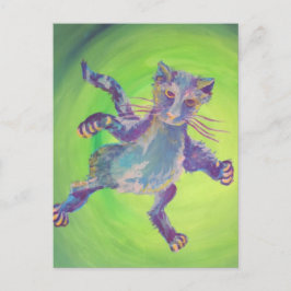 postal de gato azul volante