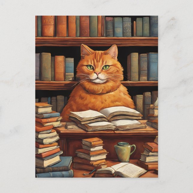 postal de gato de biblioteca #1 (Anverso)