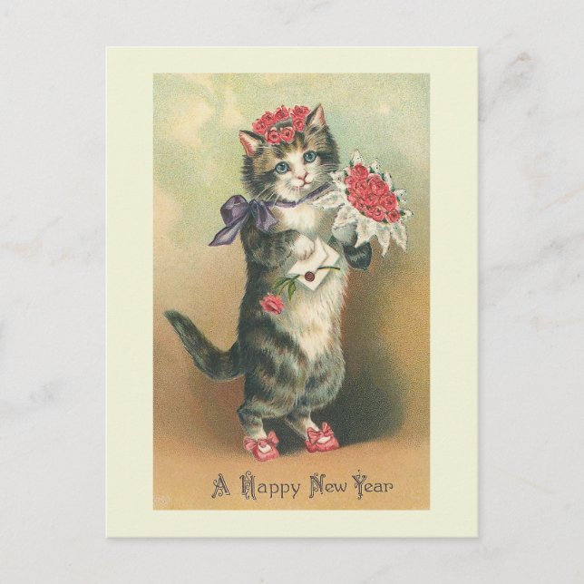 Postal de "Gato de la Vieja Feliz Año Nuevo" (Anverso)