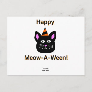 Postal de gato negro Meow-A-Ween